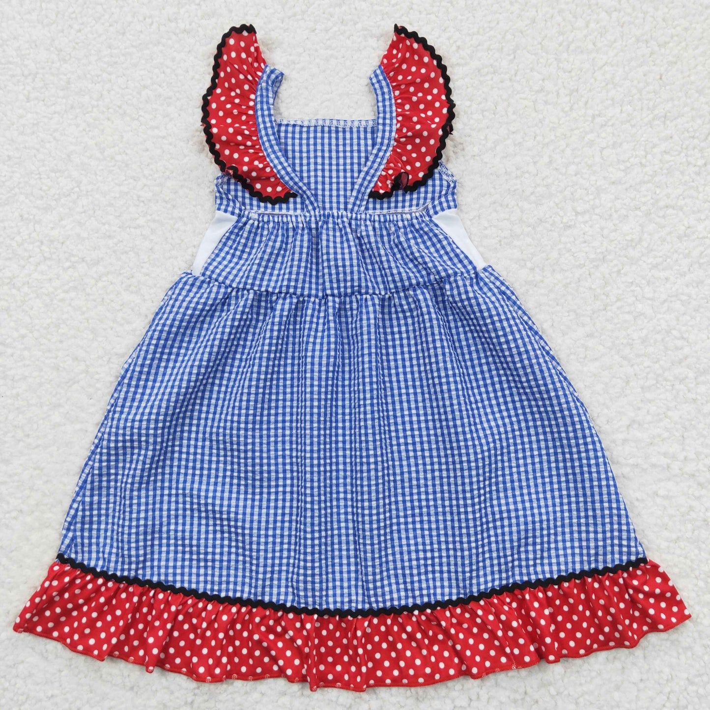 kids girl flag embroidery seersucker ruffle dress