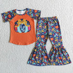 Short Sleeve Floral Pumpkin Outfit