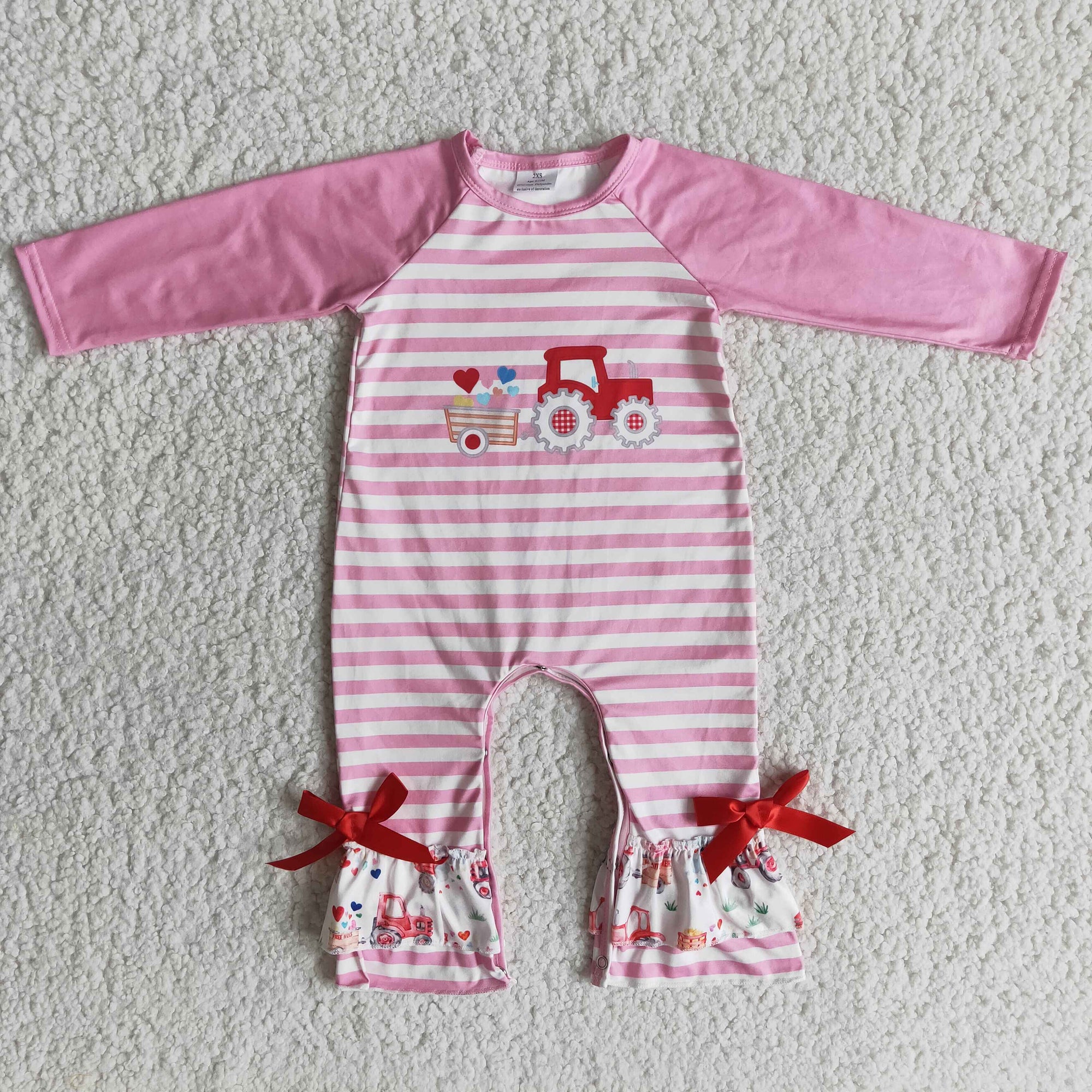 long sleeve truck of love pink striped romper