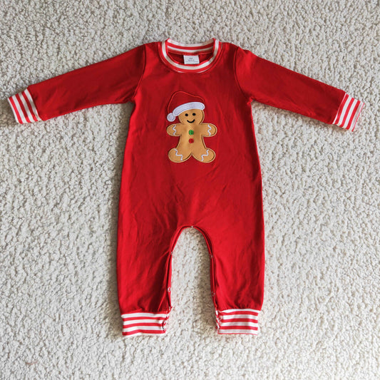 red gingerbread embroidery baby boy rompers