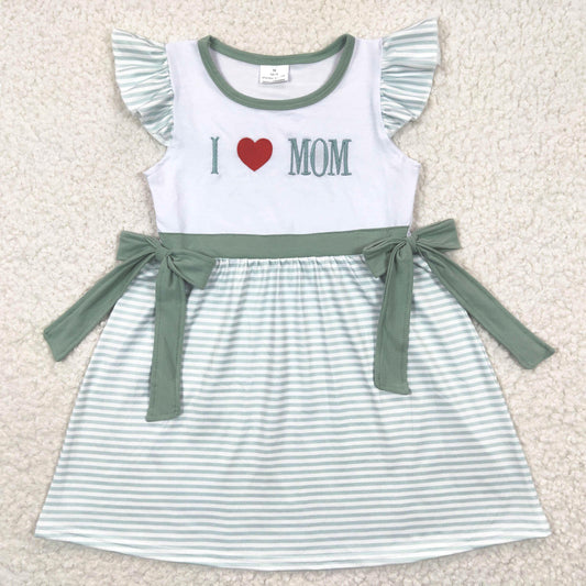 i love mom green stripe embroidered dress