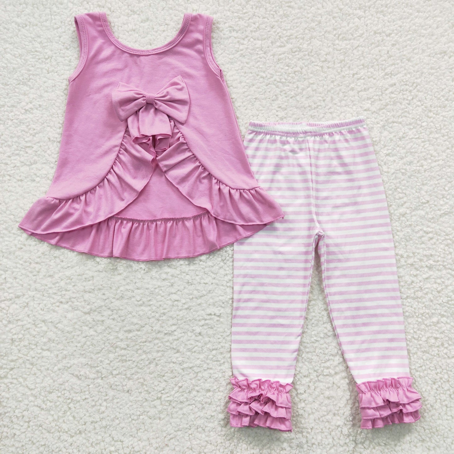 spring pink ruffle pants set bow outfit