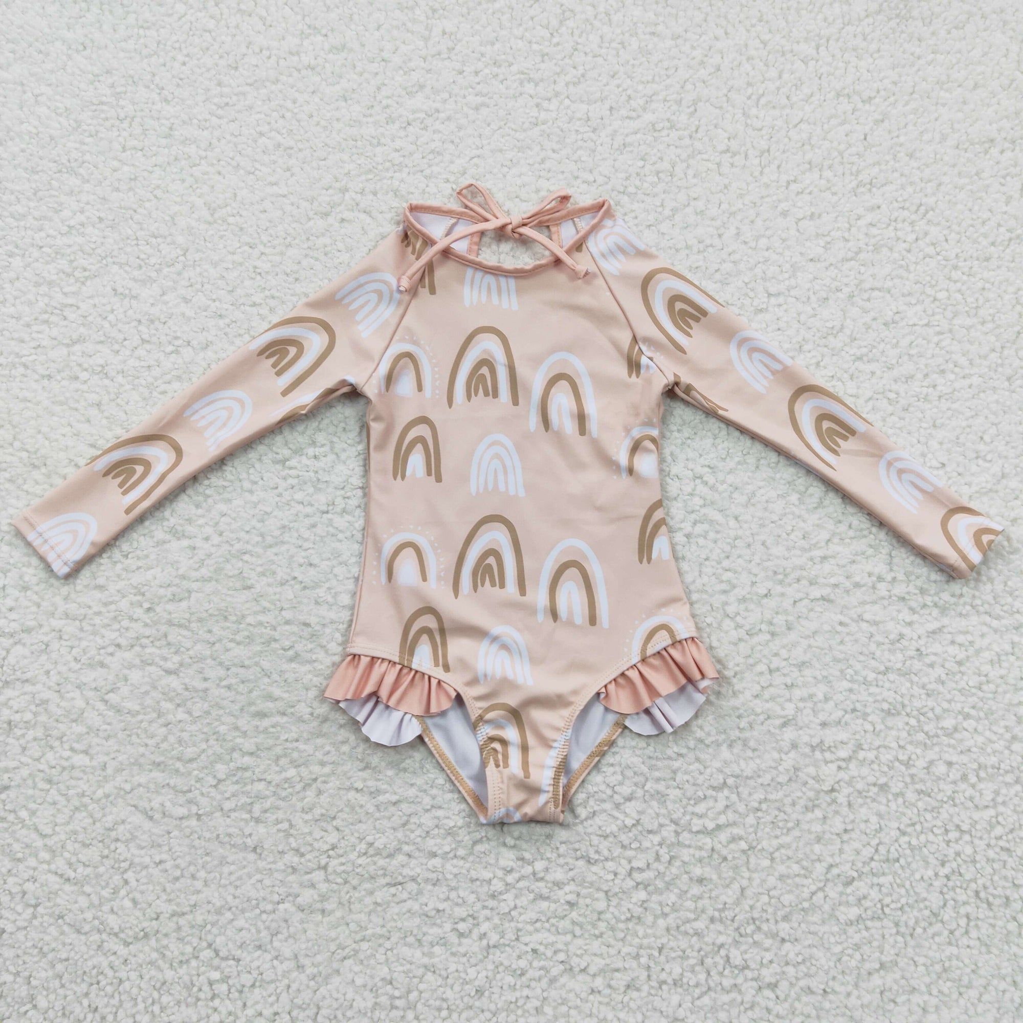 summer girl long-sleeved rainbow print swimsuit