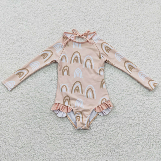 summer girl long-sleeved rainbow print swimsuit