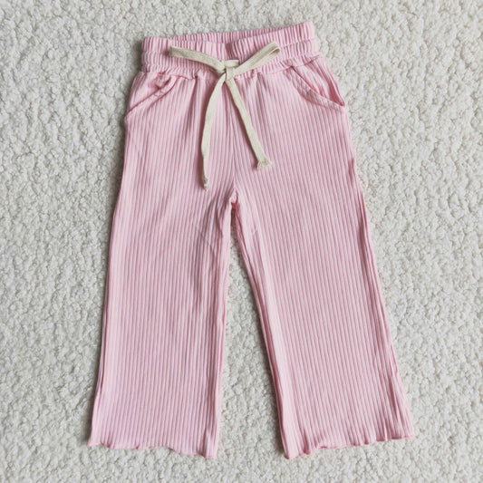 pink cotton straight pants with pocket