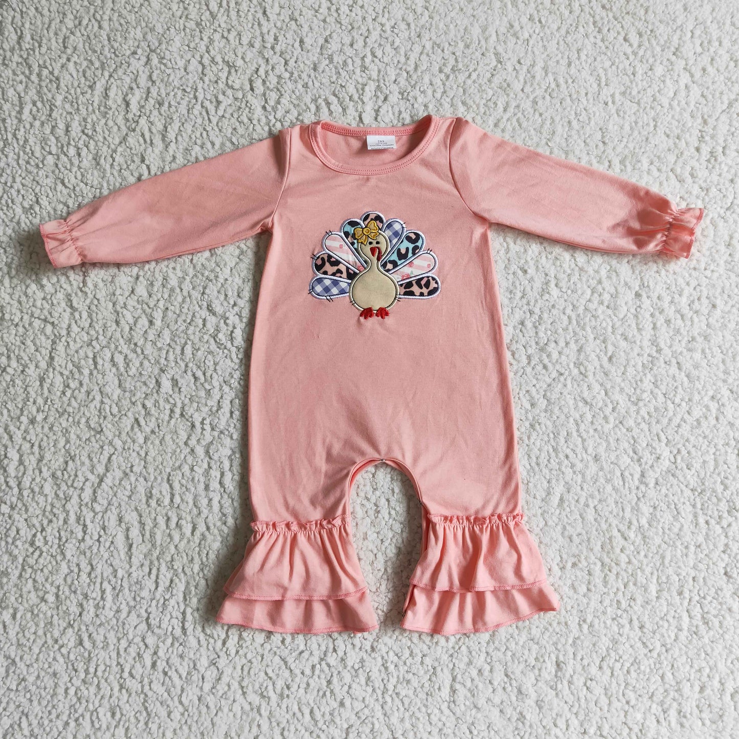 baby girl pink turkey embroidery romper