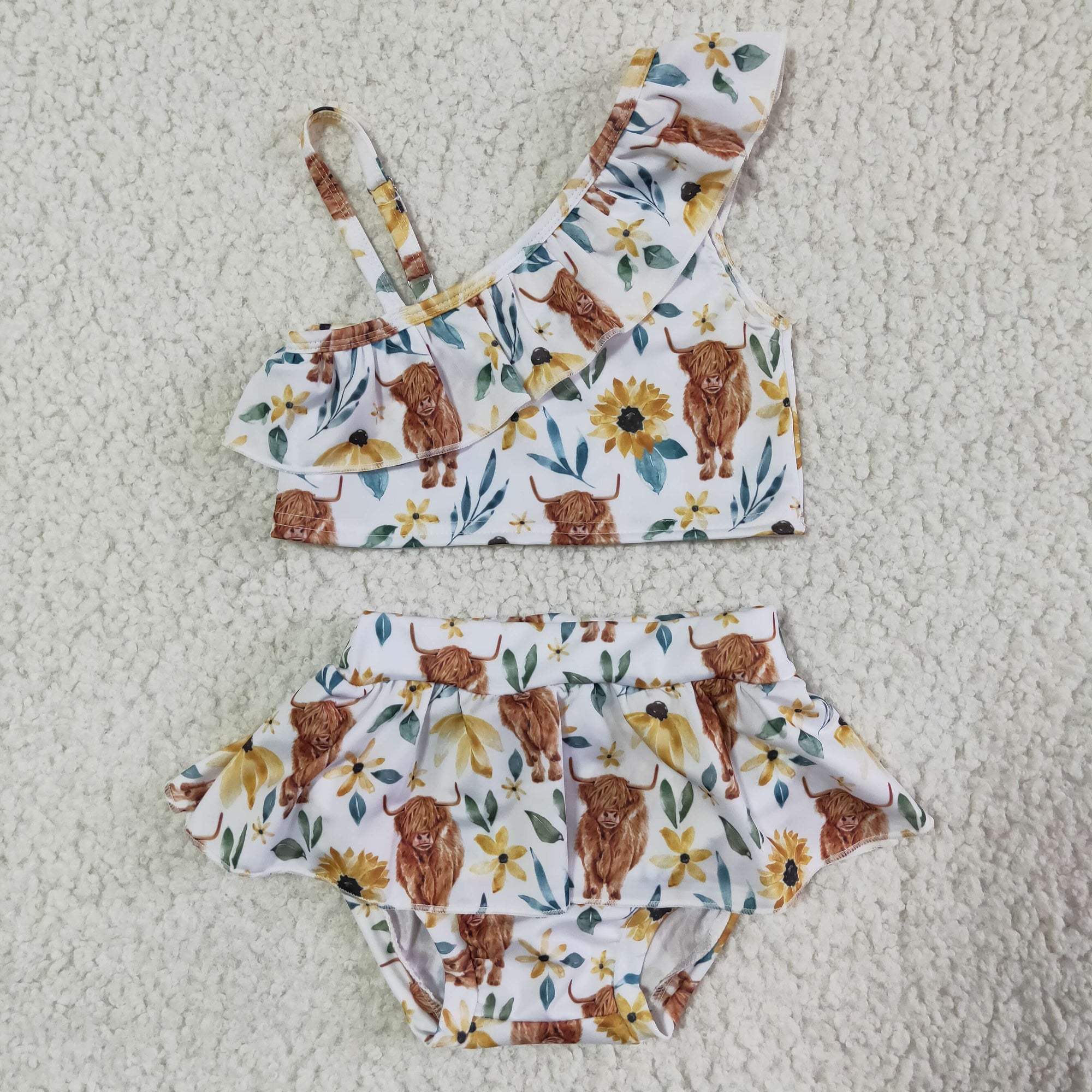 kids clothing 2pcs ruffle swimsuit cow