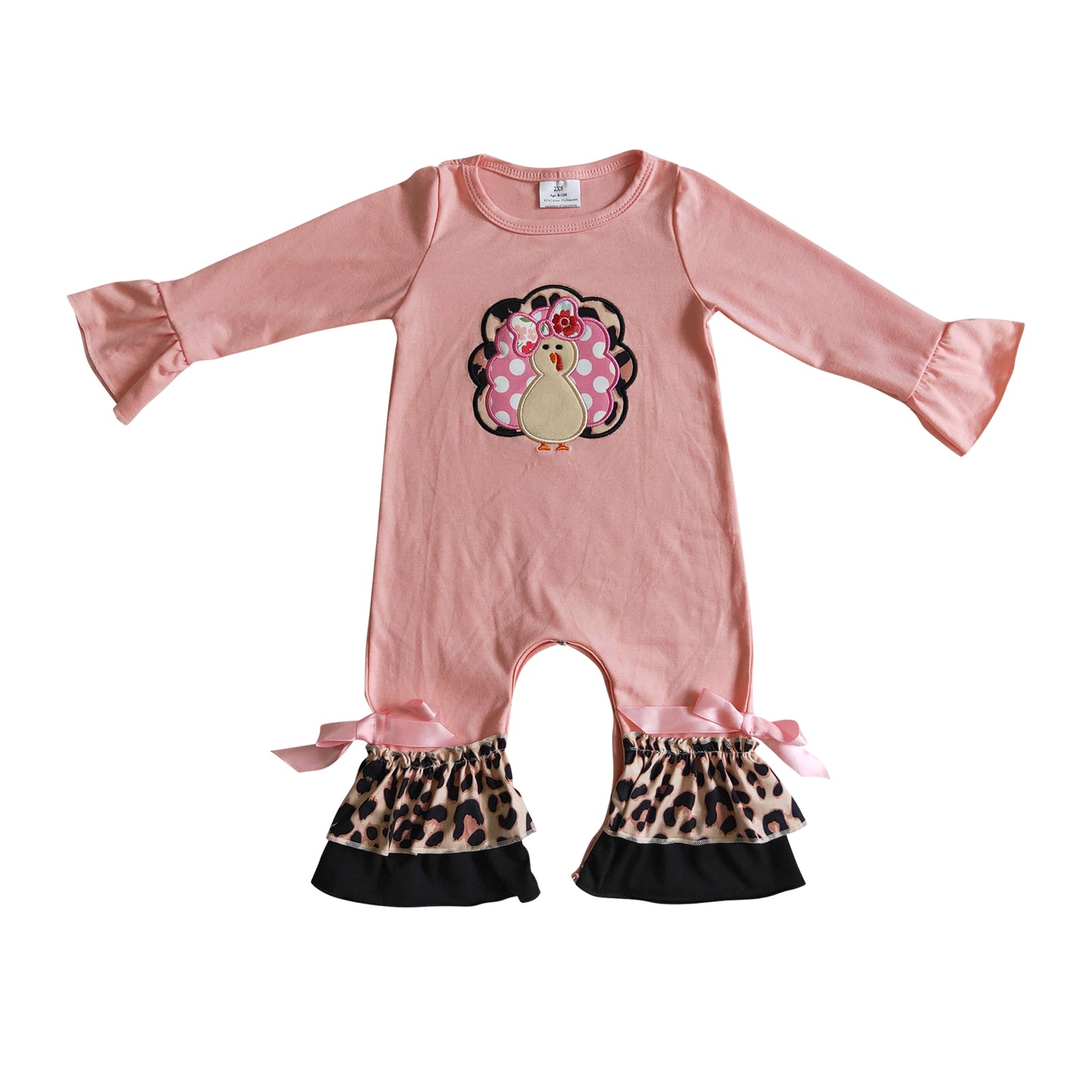baby girl pink turkey embroidery romper thanksgiving
