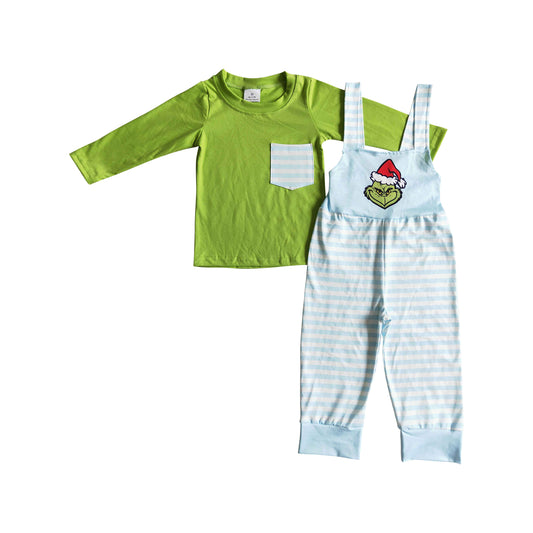 boy christmas clothing 2pcs green shirt with overall