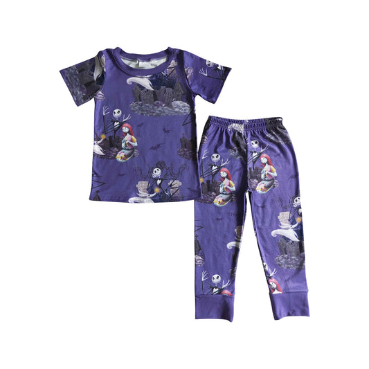 purple skellington boys halloween pajama set