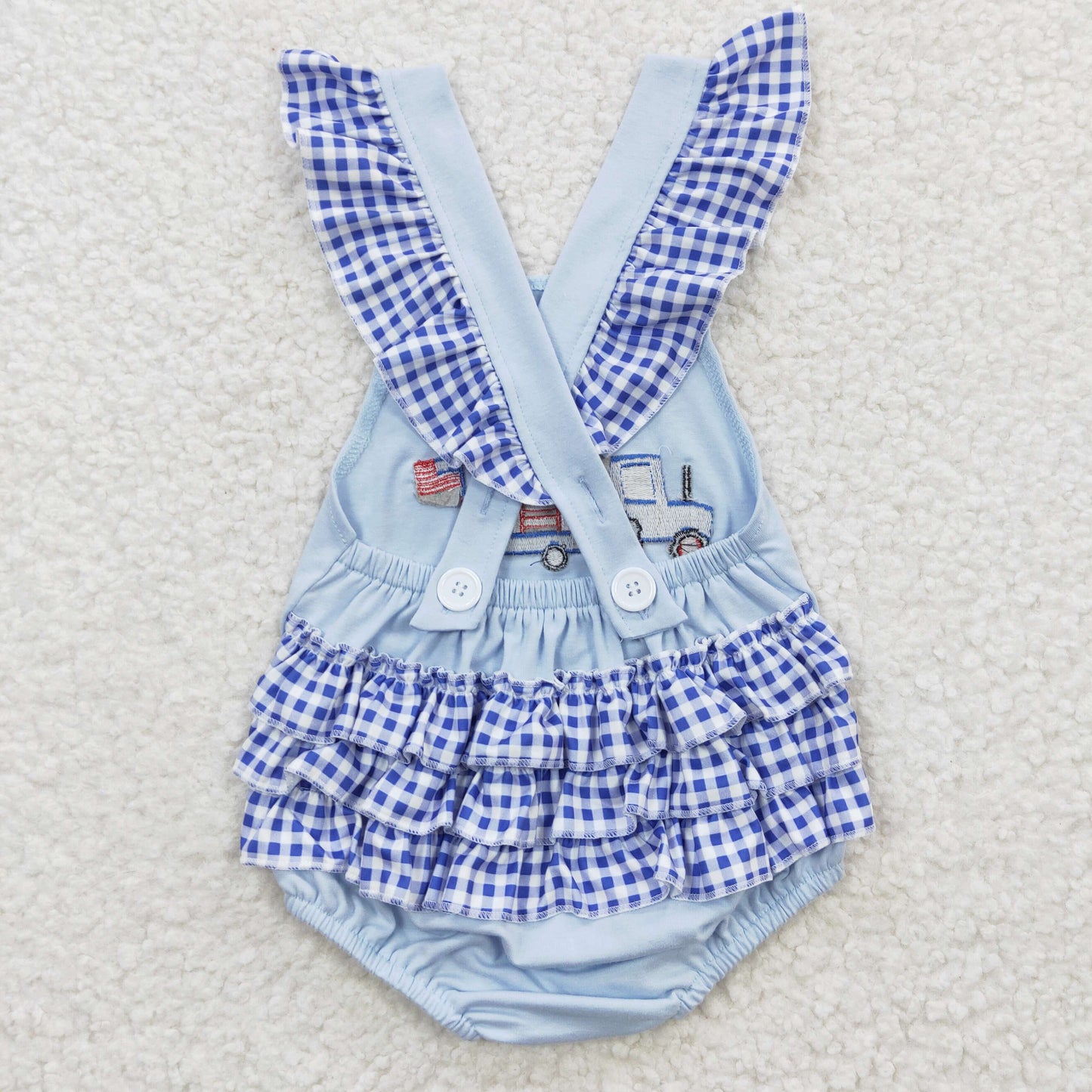 baby girl 4th of july blue embroidery ruffle bubble