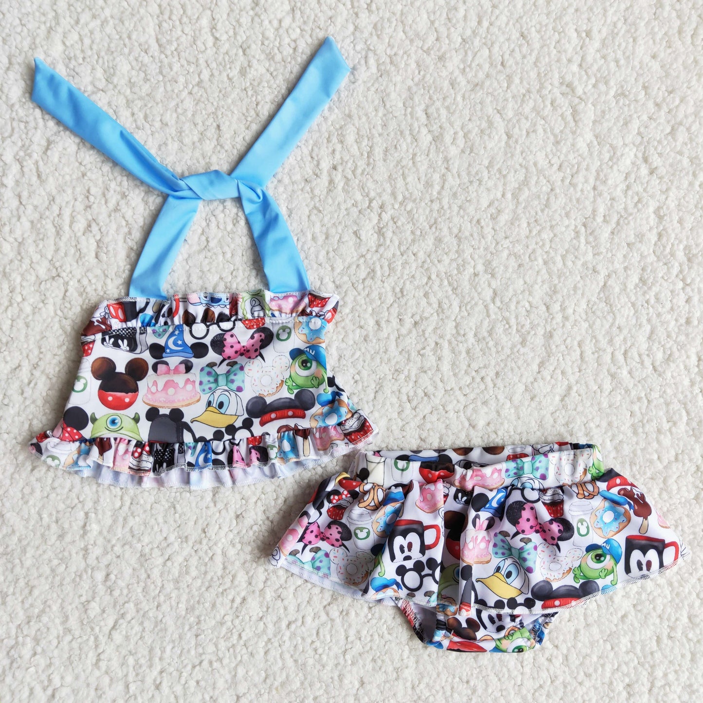park theme cartoon print 2pc girl’s swimsuit