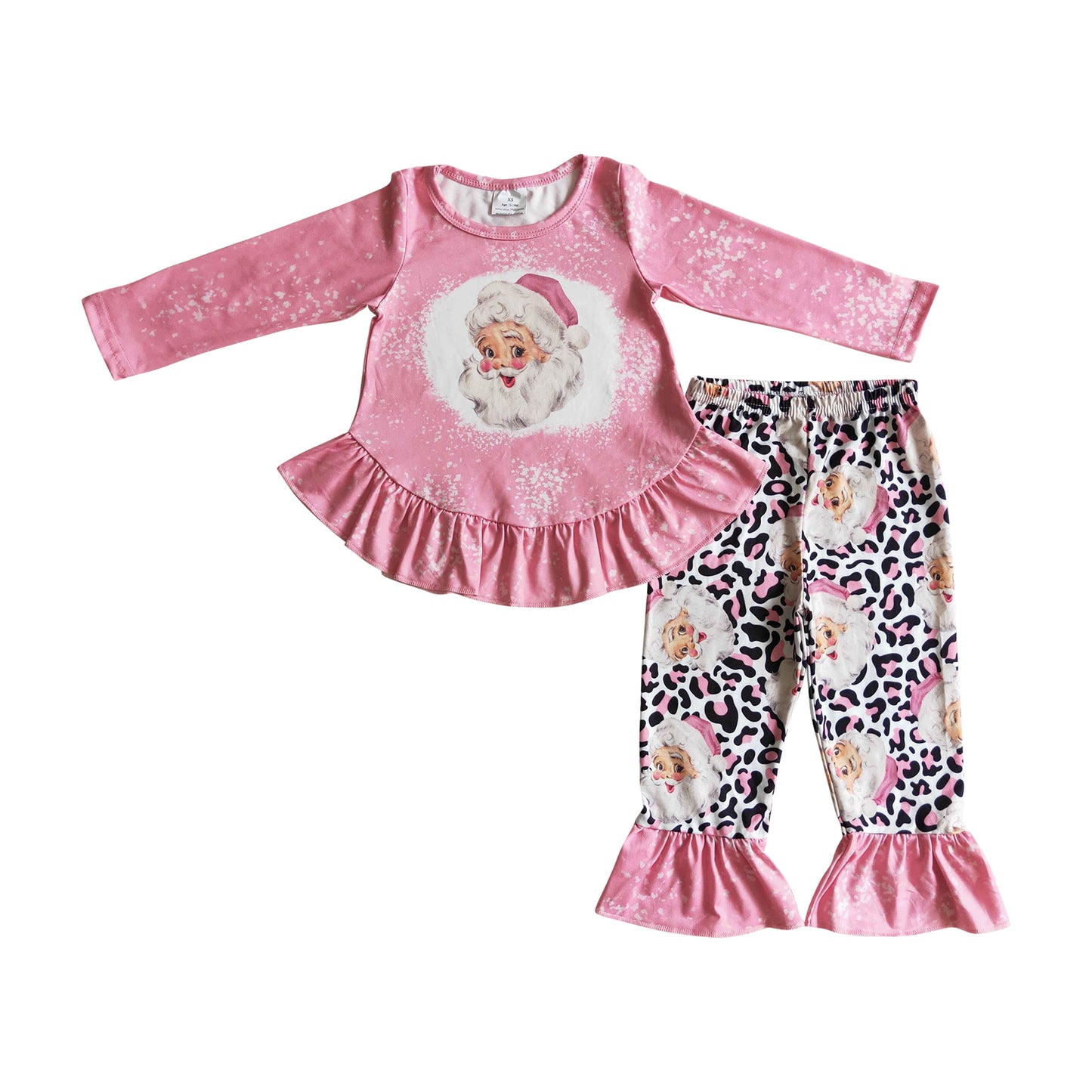 kids clothing christmas outfit pink leopard with santa