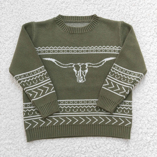 winter green skull print sweater