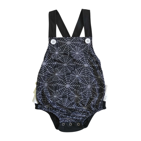 kids halloween spider web black ruffle romper for baby girl