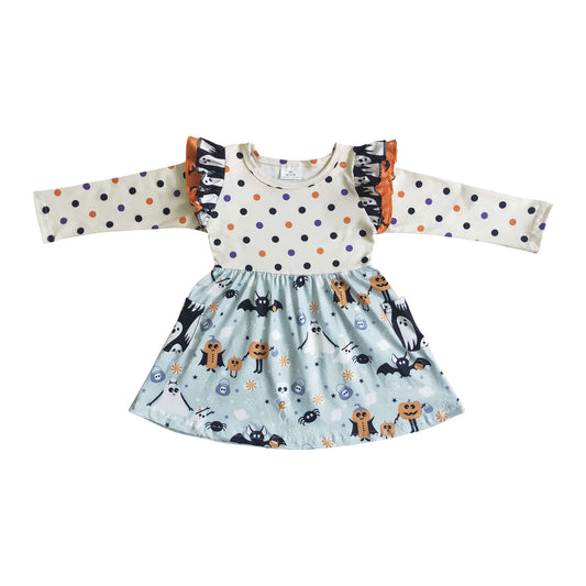 polk dots  bat pumpkin girls halloween dress