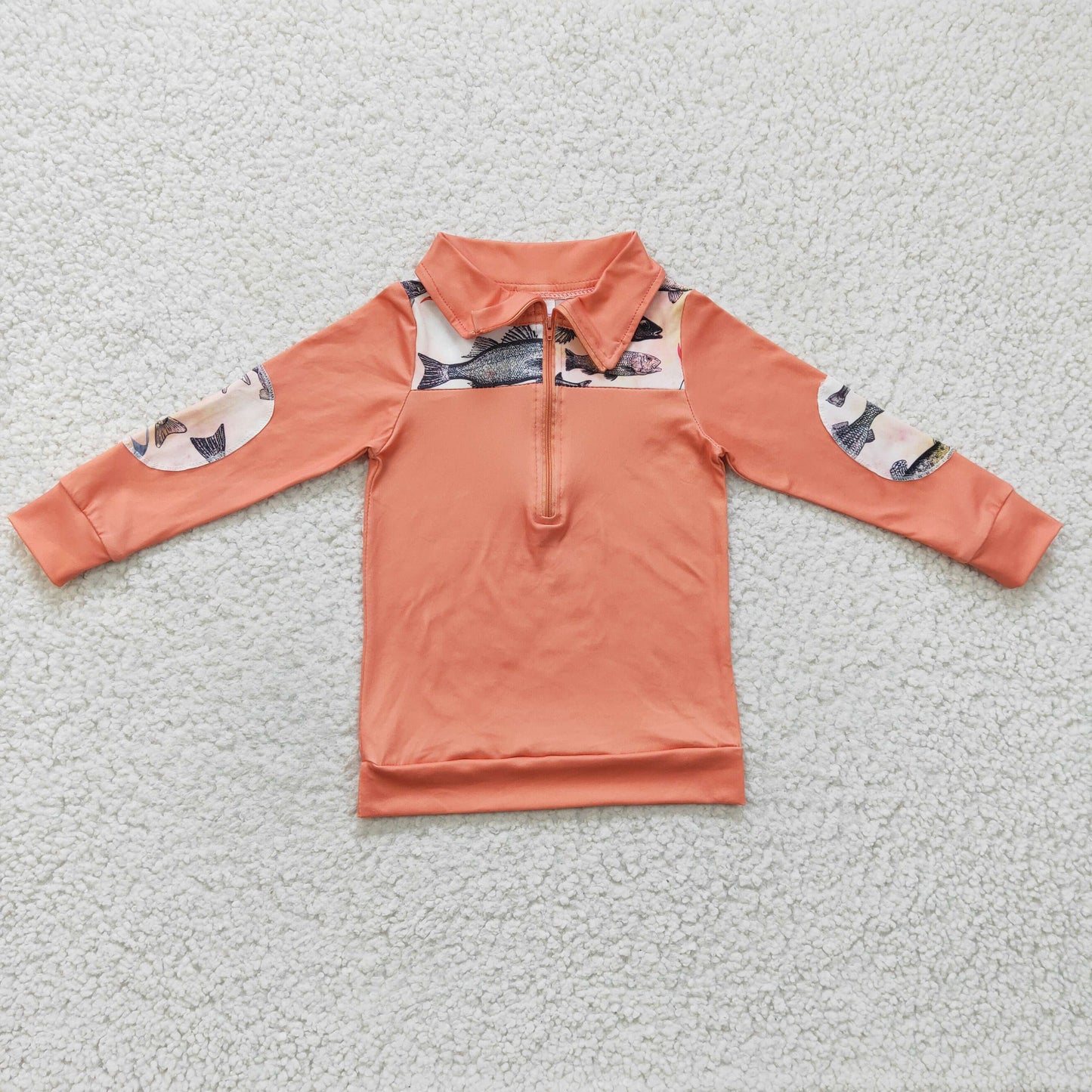 boy valentine orange fish hook zip top