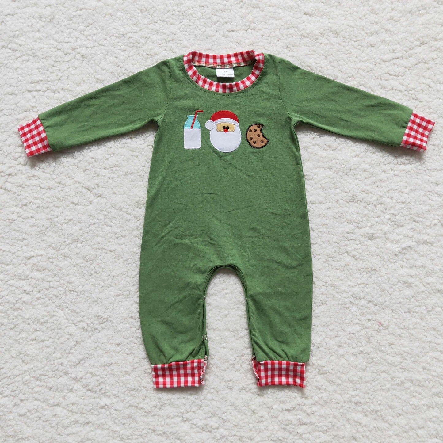 christmas cookie embroidery green cotton romper for baby boy
