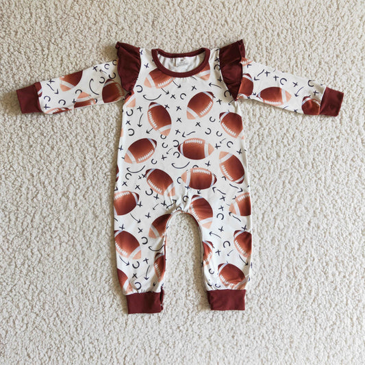 long sleeve brown football romper baby clothing