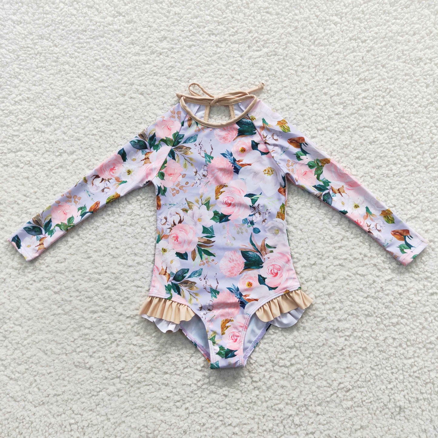 summer girl long-sleeved floral swimsuit