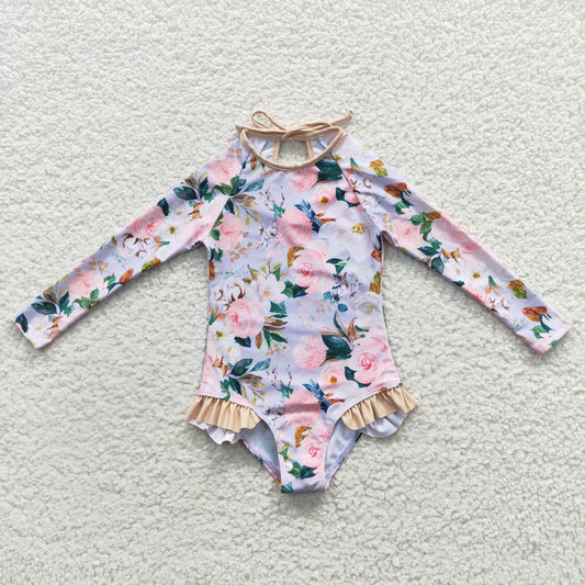 summer girl long-sleeved floral swimsuit