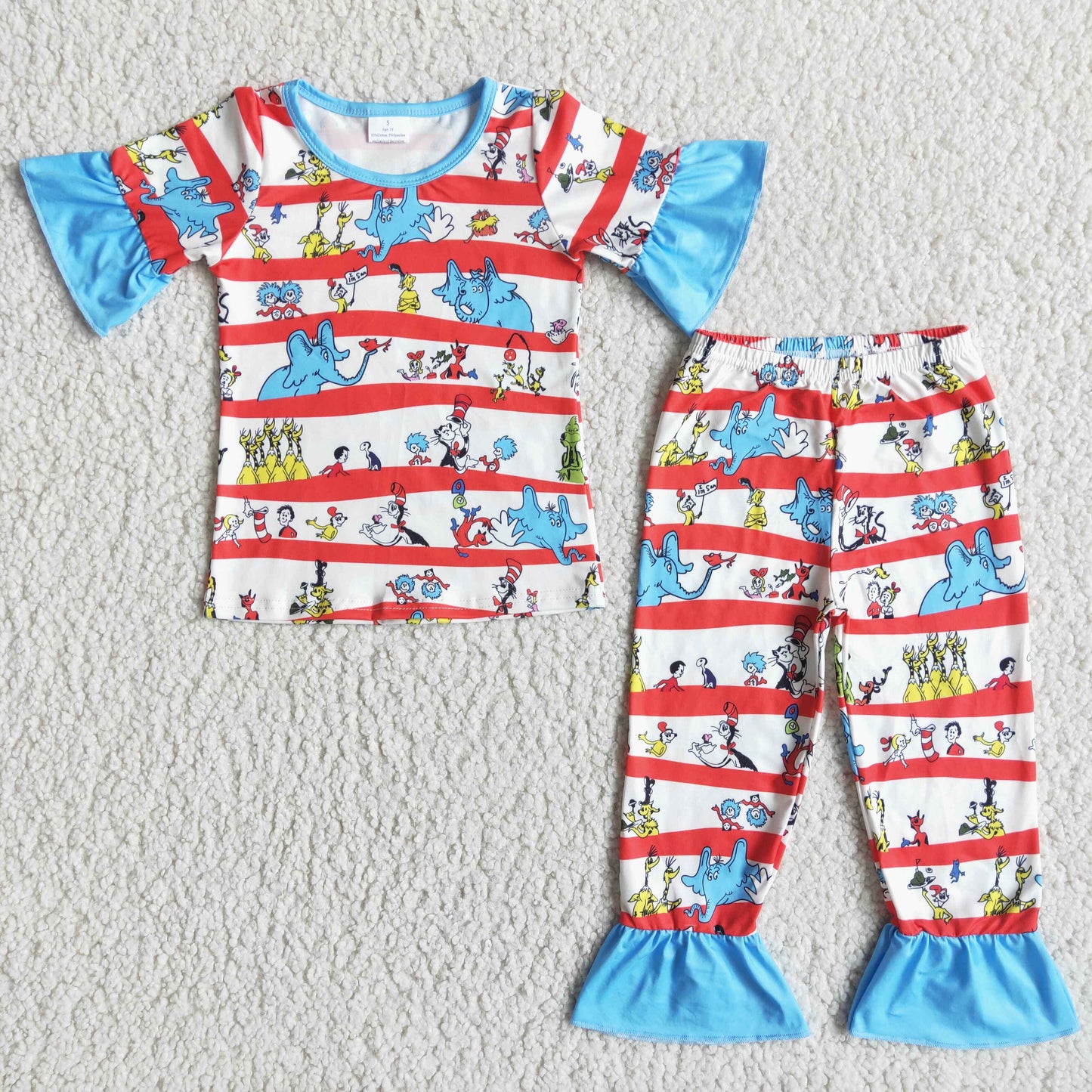 short sleeve blue and red dr seuss pants set pajamas