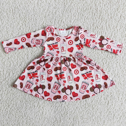long sleeve target heart print dress for valentines