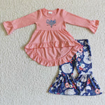 girl fall clothing fox print pink high low dress ruffle outfits