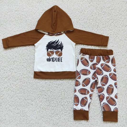 Kidlife Brown Football Hoodie Set