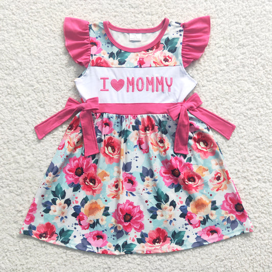 i love mommy floral bow dress embroidery