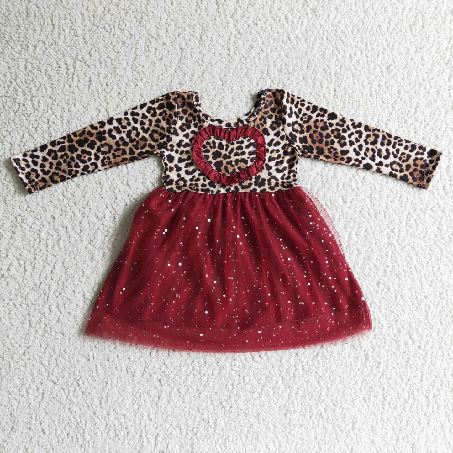 leopard heart embroidery red tutu dress girls boutique clothes