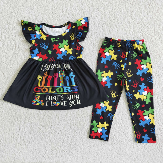 Flutter Sleeve Autsim Print Leggings Outfit