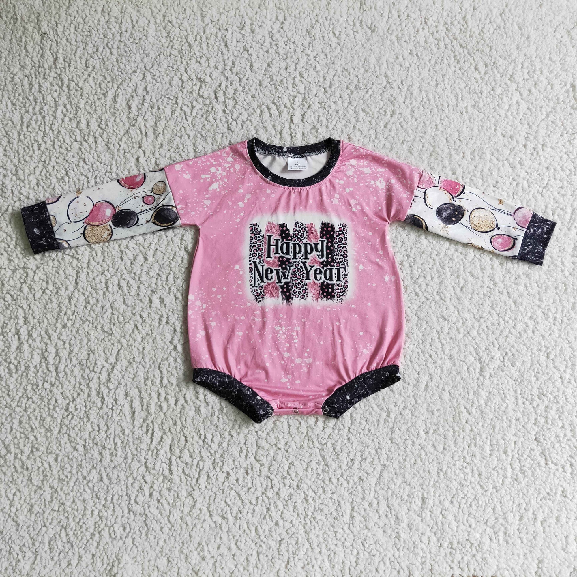 baby girl happy new year balloon pink romper