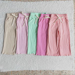 nude pink cotton straight leg plisse trouser