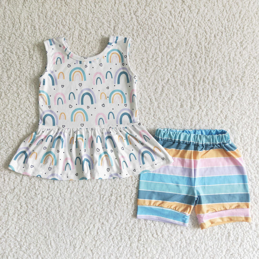 summer girl’s rainbow shorts set outfit