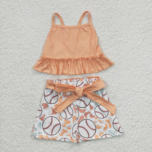 strap ruffle crop baseball shorts set