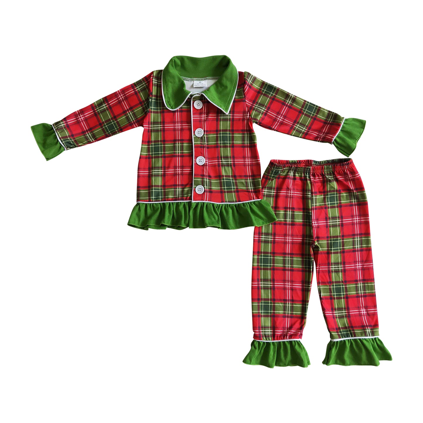 green red plaid ruffle pajamas with button christamas pajamas for girls