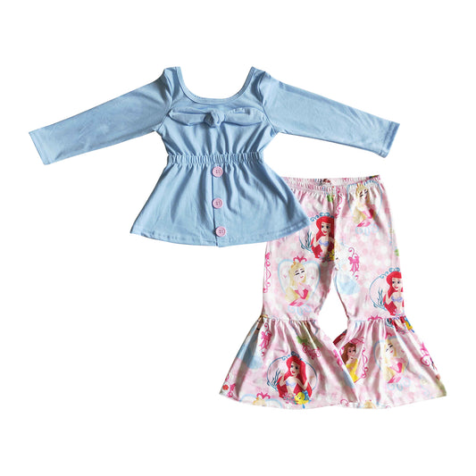 girl clothing fall blue cotton top princess pants outfit