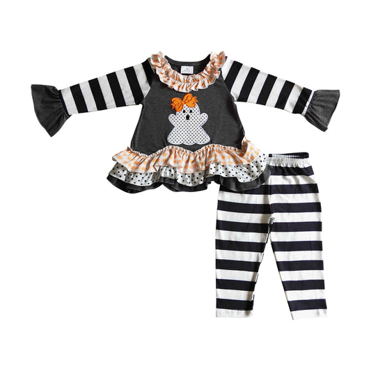 kids halloween boo embroidery ruffle outfit girl's clothes