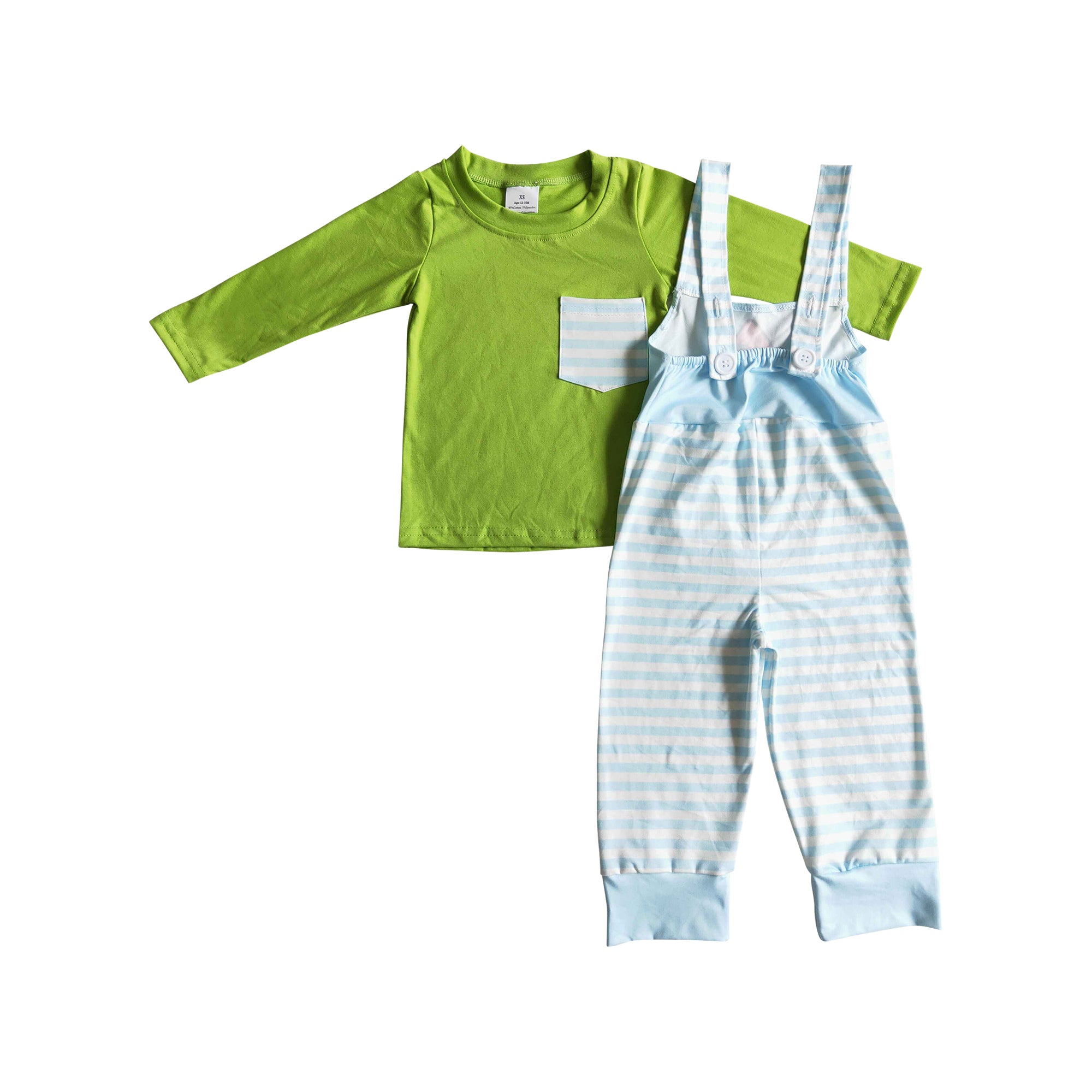 boy christmas clothing 2pcs green shirt with overall