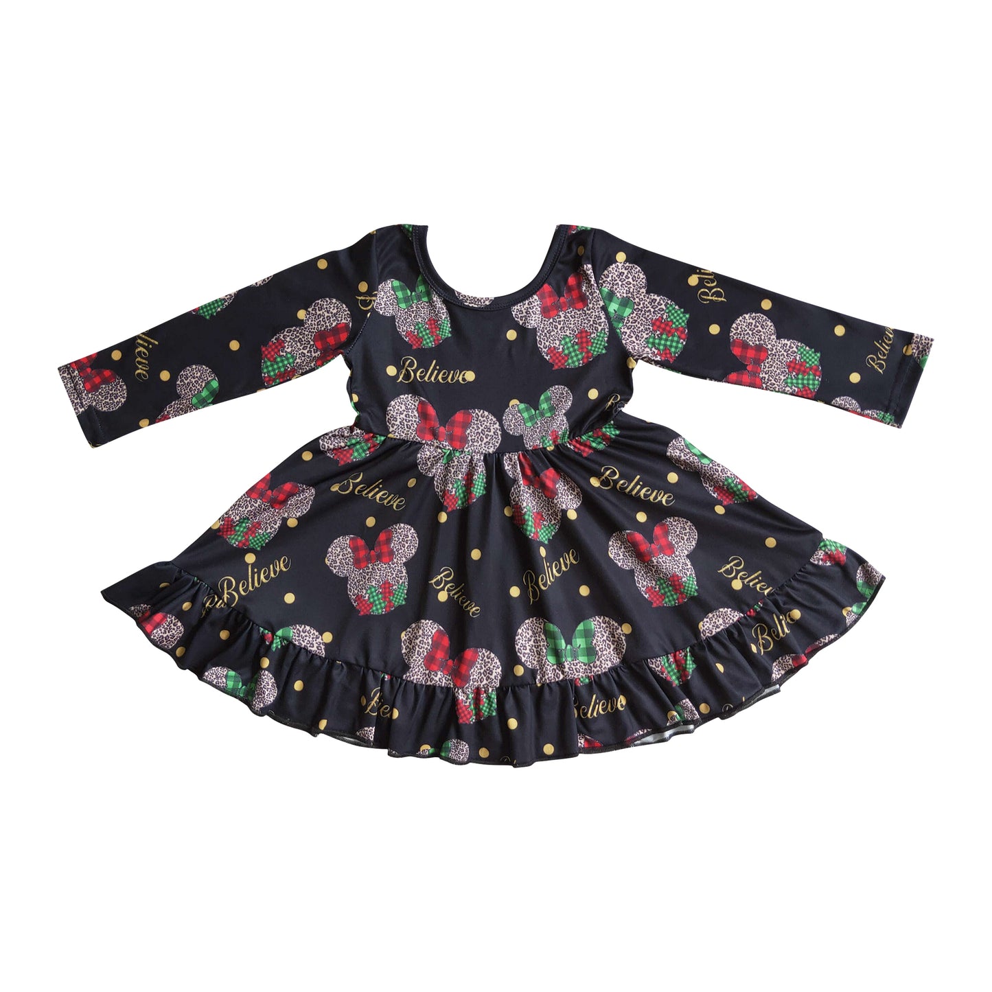 black believe christmas character twirl dress