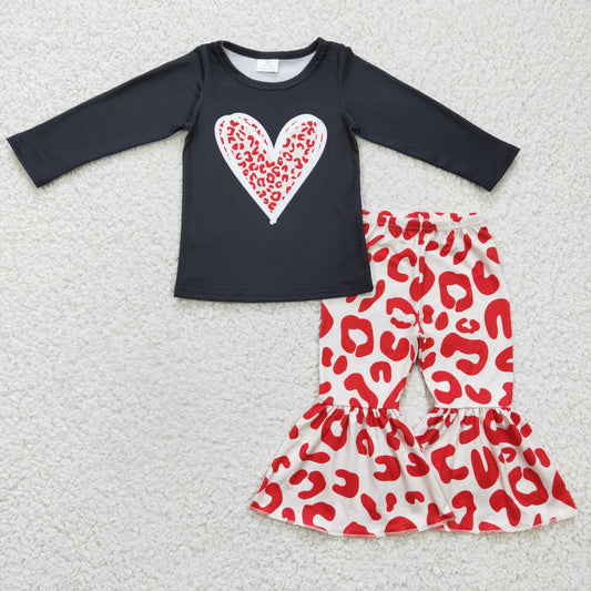 girl valentine black shirt red leopard clothes set