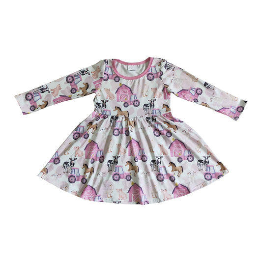 girl pink farm life twirl dress