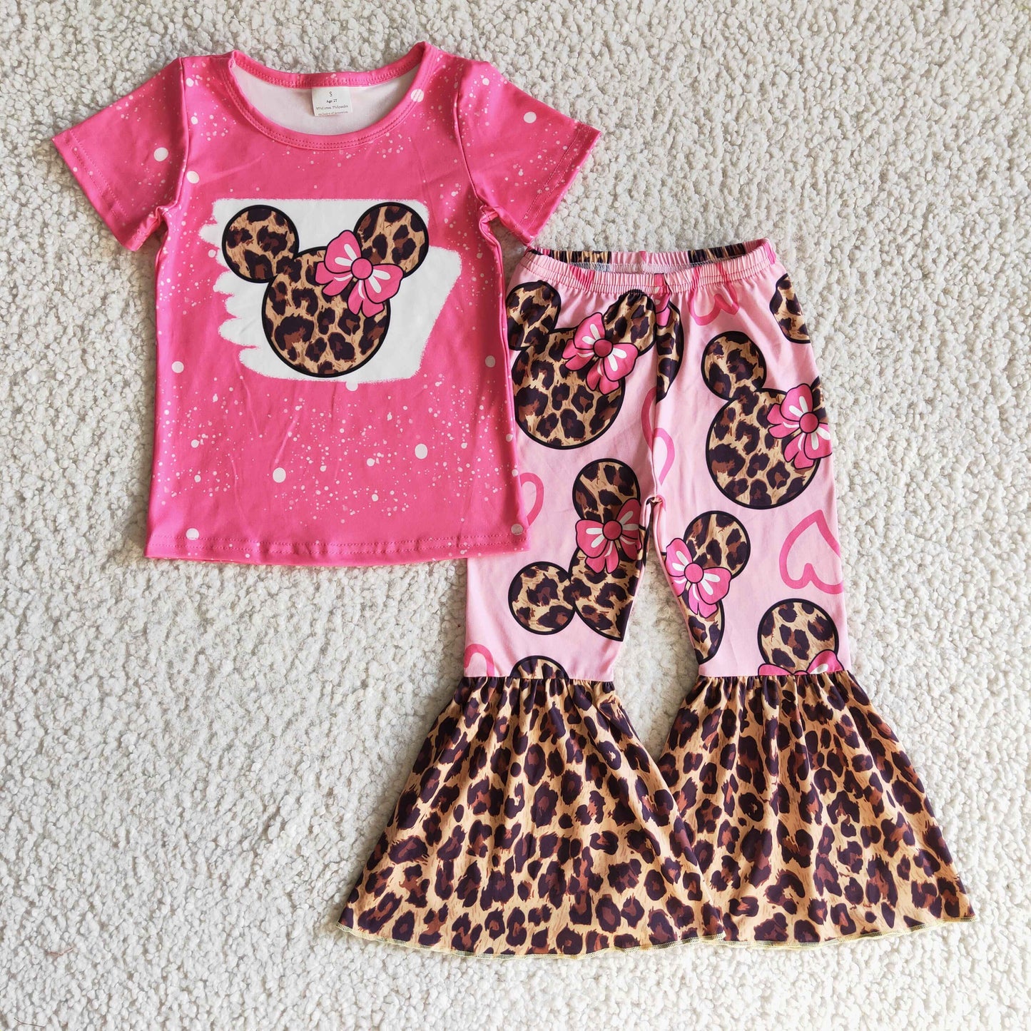 pink cartoon mouse leopard girls clothing