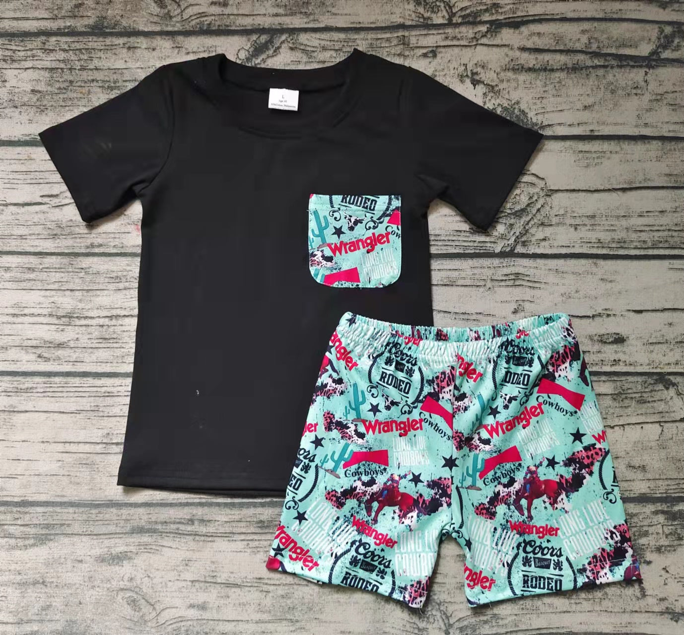 western rodeo wrangler shorts set kids summer clothing