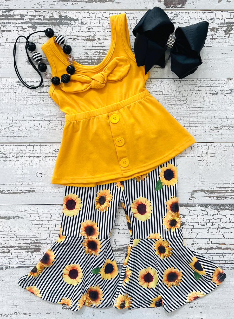 Yellow Tank Sunflower Stripe Bell Bottoms Outfit