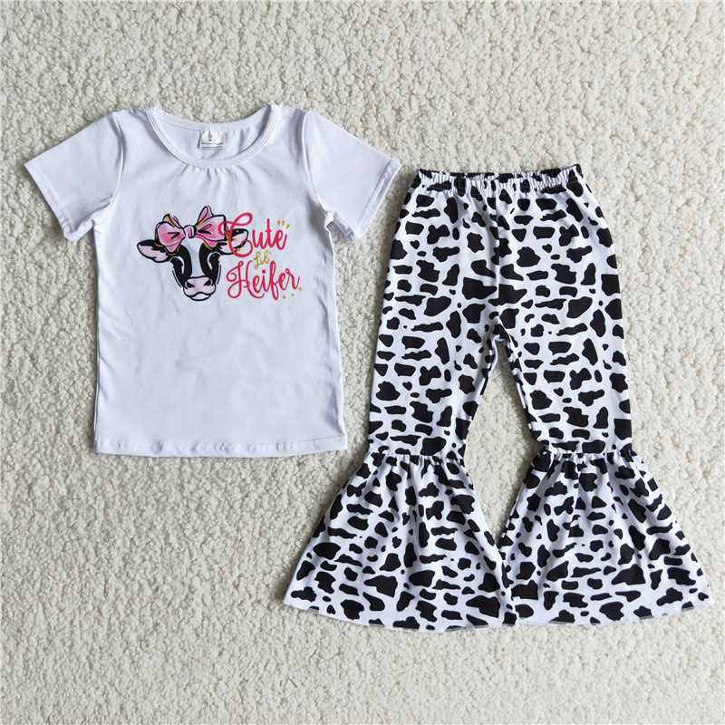 spring kids baby girl’s outfit cow pants set
