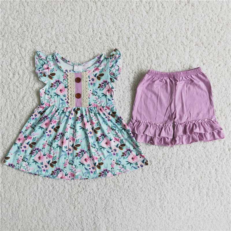 lavender floral shorts set girl summer clothing