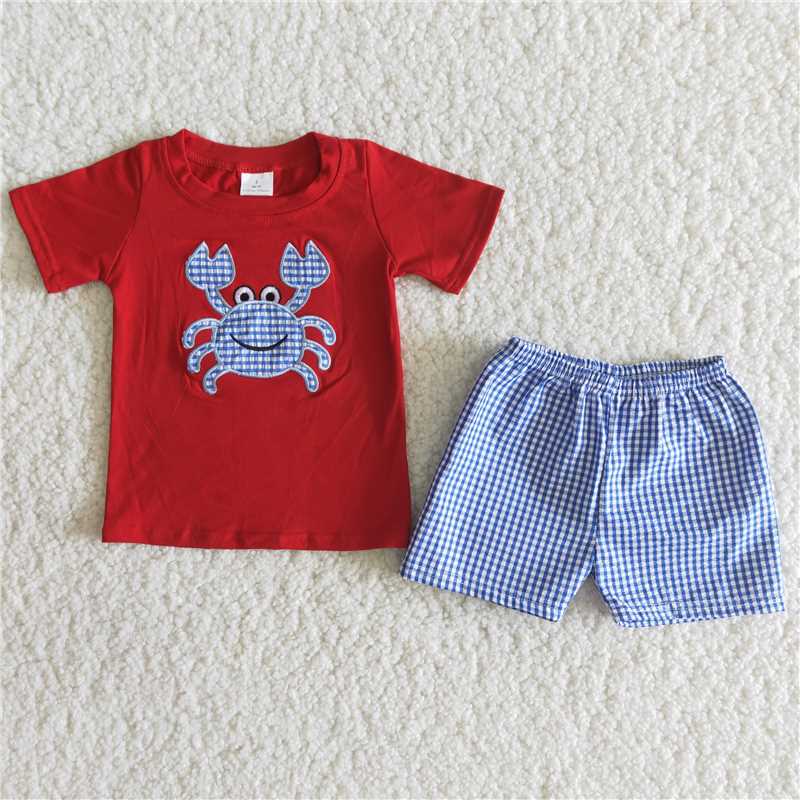 red crab embroidery boy’s outfit