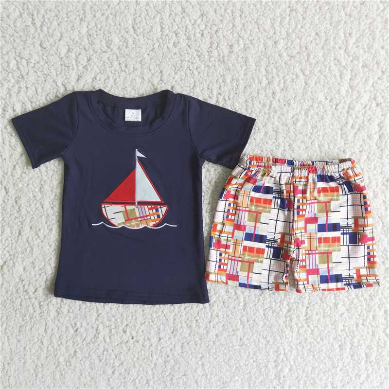 sailboat embroidery toddler boy's clothing outfit summer